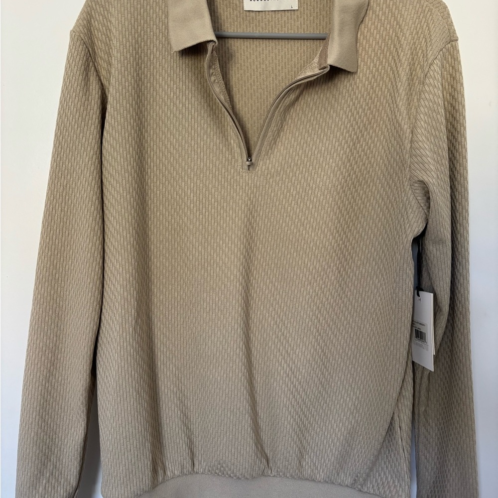 Across the Pond Beige Quarter-Zip Sweater